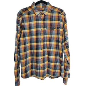 Patagonia Fjord Multicolor Plaid Brown Green Flannel Button-Up Flap Pocket Sz M